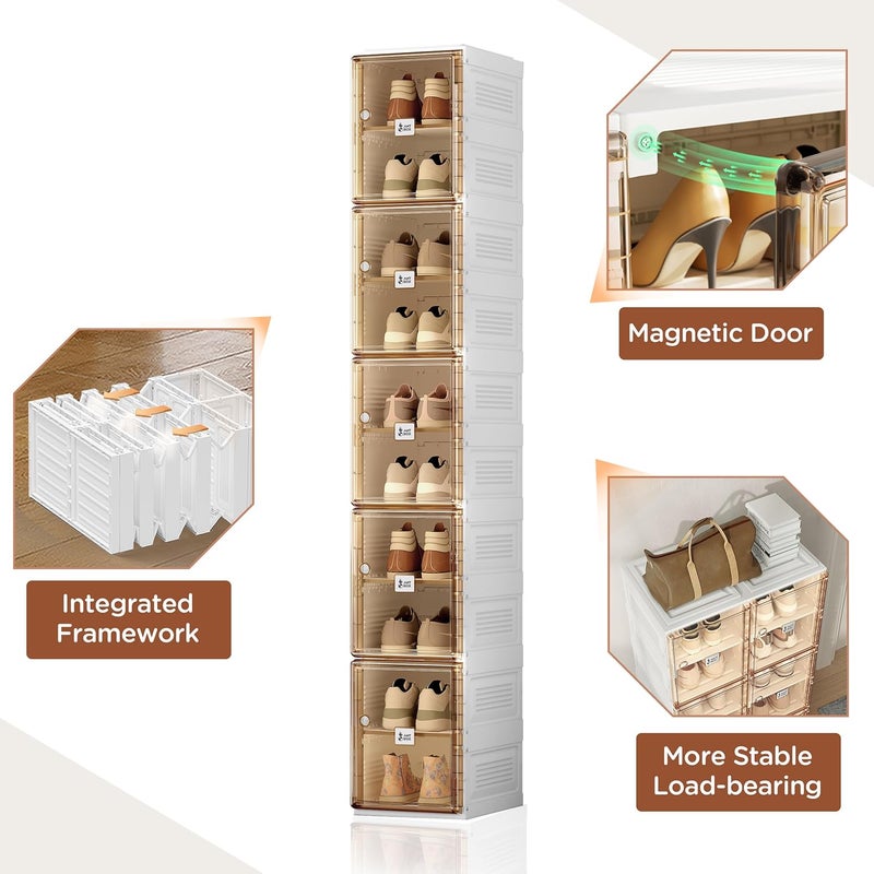 ANTBOX Shoe Organizer Storage Box, Portable Folding Shoe Rack For Closet With Magnetic Clear Door,Large Sneaker Cabinet Bins Sturdy Easy Assembly 10 Layers-10 Grids - Image 3